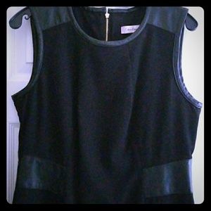 Fitted Black sleeveless dress leather trim